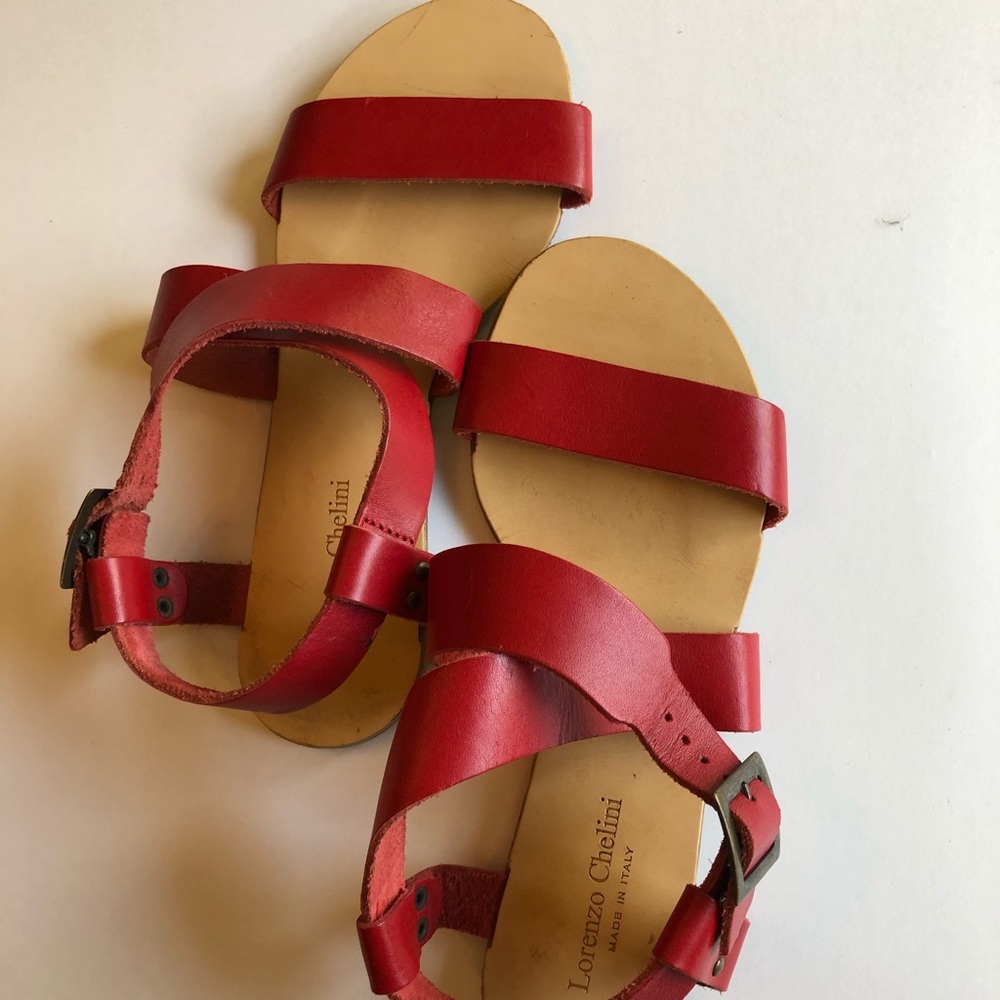 Made In Italy Red Leather Sandals